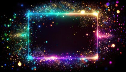 Obraz premium Bright glowing frame with sparkles and stars on a black background