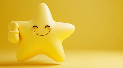 Smiling Star Figurine Giving Thumbs Up on Yellow Background