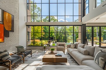 Obraz premium Modern Interior of Stylish Living Room ,Wall Mock Up, Frame , Poster with Beautiful Background, 3d render