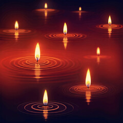 Fototapeta premium candles in the water pattern burning candles background