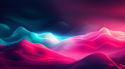 Neon Abstract Landscape with Pink and Blue Waves