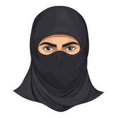 Naklejka premium Strong Gaze: A woman wearing a niqab, her face partly obscured, stares intensely at the viewer isolated on transparent background, cut out, png, cartoon illustration