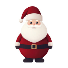 A cheerful, cartoonish Santa Claus, stands with a surprised expression. His red suit, white beard, and black boots are a classic Christmas icon isolated on transparent background, cut out, png