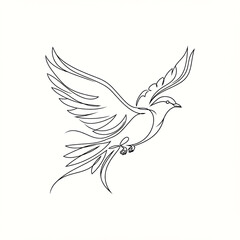 Obraz premium line art of a dove isolated in white background simple outlines of a pigeon