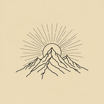 recommend clip art: line art of mountains and sun rising behind the mountains sun rays glowing
