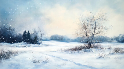 Fototapeta premium Visualize a serene winter landscape with gentle snowfall, capturing the peaceful essence of nature