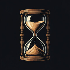 illustration of hourglass isolated in black background filled with sand glass time is running