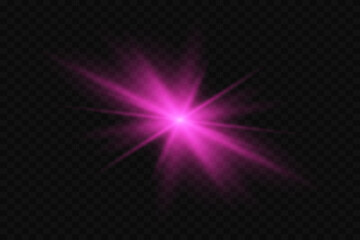 Glare effect.Purple stars.Light flashes of light.On a transparent background. Vector illustration.