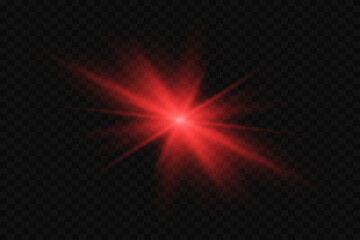 Red stars. Light flashes of light. On a transparent background. Vector illustration.