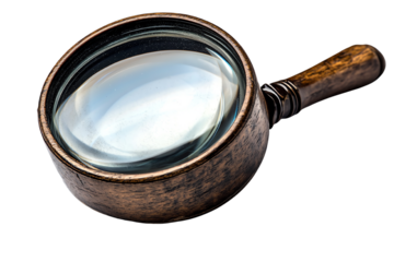 Vintage magnifying glass on a white isolated background, perfect for exploration and investigation themes.