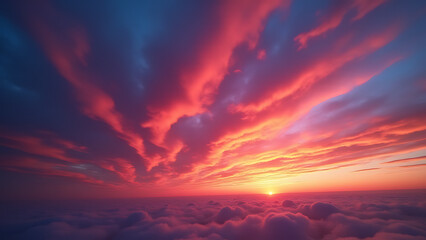 Fototapeta premium Vivid colors paint the cloudscape at sunset with a breathtaking display across the entire sky.