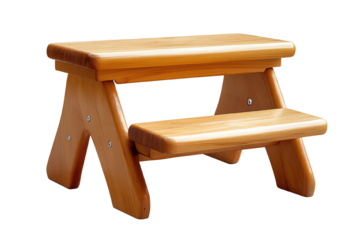Wooden step stool on white isolated background, ideal for various household uses.
