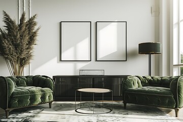 Modern Interior of Stylish Living Room ,Wall Mock Up, Frame , Poster with Beautiful Background, 3d render