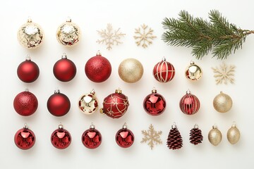 Collection organisée de décorations de Noël avec pommes de pin naturelles
