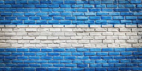 Symmetrical abstract background of white and blue brick wall