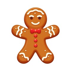 Obraz premium Flat, isolated illustration of a gingerbread man cookie decorated with white icing details on white background. Simple, cheerful design capturing the festive holiday spirit.