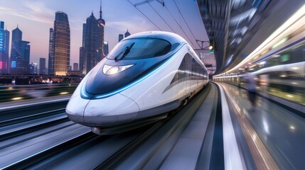 Obraz premium High-Speed Train in City