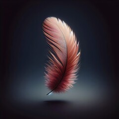 A delicate pink feather floats against a dark background, symbolizing lightness and grace.