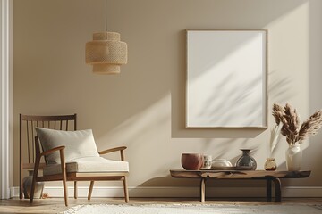 Modern Interior of Stylish Living Room ,Wall Mock Up, Frame , Poster with Beautiful Background, 3d render