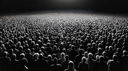 Obraz premium Vast crowd of people gathered together in monochrome scene