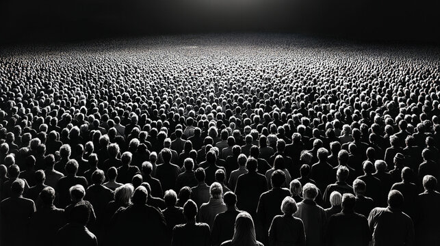 Vast crowd of people gathered together in monochrome scene