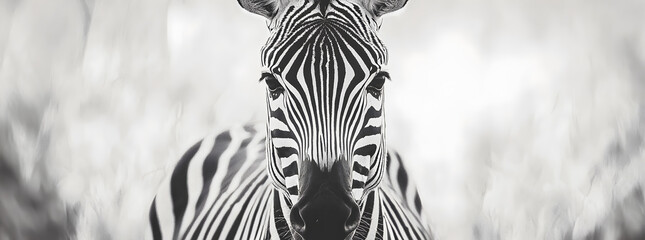 Close-up portrait of a zebra with blurred background.