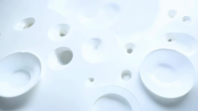 Changing holes on a white elastic surface in a light space. Abstract texture, pattern. Trypophobia. 