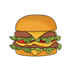 Delicious hamburger with meat and salad vector illustration