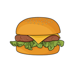 Delicious hamburger with meat vector illustration