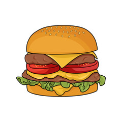 Delicious hamburger with meat and salad vector illustration