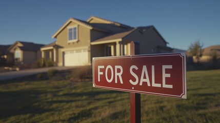 Obraz premium American Real Estate 'For Sale' Sign in Front of a New House