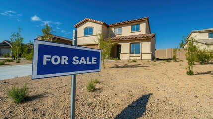 Obraz premium American Real Estate 'For Sale' Sign in Front of a New House