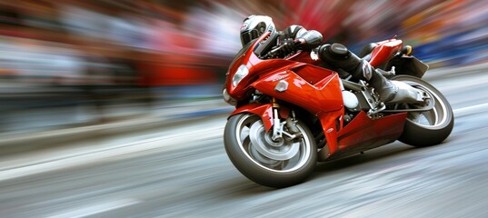 Dynamic motorcycle racing action at the track with motion blur capturing speed and excitement