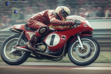 Fototapeta premium Dynamic motorcycle racing at the track captivating speed and motion blur highlights