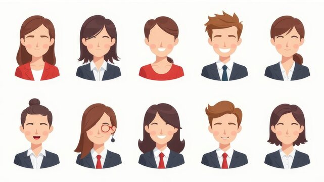 Group of icons showing people in business and professional scenarios on white background