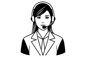 flat drawing of female call center agent with headset during call