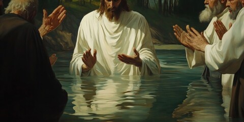 Fototapeta premium Baptism: Rebirth in Spirit and Faith. Digital painting.