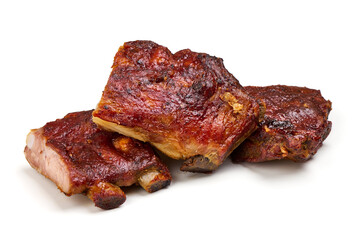 Grilled pork ribs, isolated on white background.
