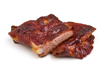 Grilled pork ribs, isolated on white background.