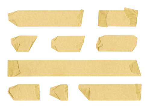 Collection of masking tape pieces on transparent background, crafting, art, scrapbooking, journal, sticky notes, important, png file