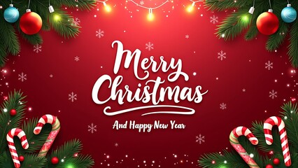Merry Christmas Wishes Banner Template Design,Festive Holiday Greetings and New Year Celebration Background,Joyful Christmas Card with Lights and Ornaments landscape
