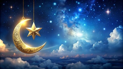 night sky ramadan background with crescent moon islamic background
