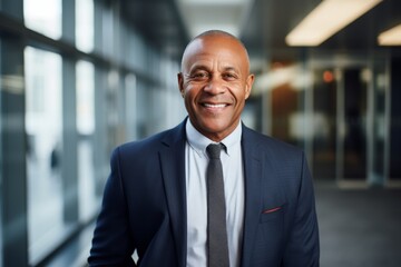 Fototapeta premium Smiling portrait of a senior African American businessman in modern office