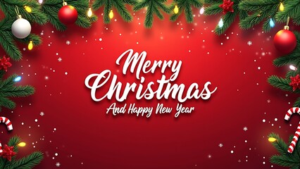 Merry Christmas Wishes Banner Template Design,Festive Holiday Greetings and New Year Celebration Background,Joyful Christmas Card with Lights and Ornaments landscape
