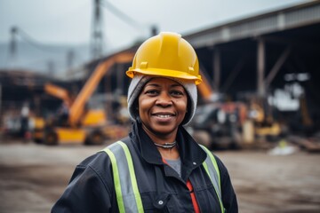 Smiling portrait of a middle aged businesswoman on construction site