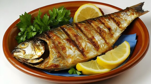 Wędzona Makrela (Smoked Mackerel) served with lemon and parsley garnish (Polish Cuisine)