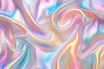 Obraz premium Iridescent fabric background shiny mother of pearl with bright multi colored pastel spectrum flow
