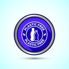 Plastic free icon design illustration, No plastic product sign,Blue Shadow Button Design