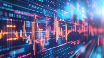 Abstract digital data visualization with glowing lines and graphs