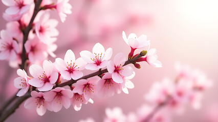 Soft pink blossoms bloom in spring against a gentle floral background.